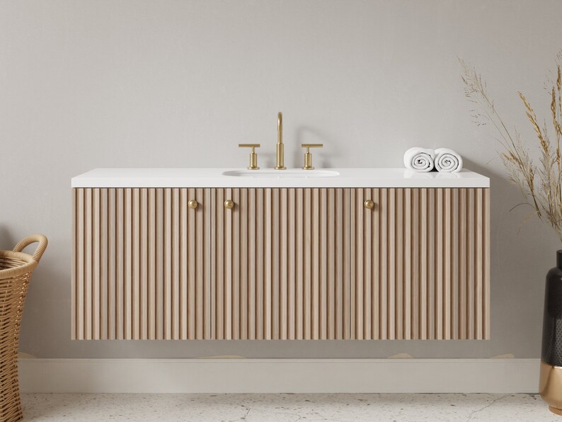 Reeded Floating Bathroom Vanity Slat Wood FREE SHIPPING Etsy