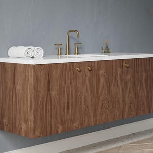 Handcrafted Floating Bathroom Vanity - Single Sink - Natural Wood Veneer