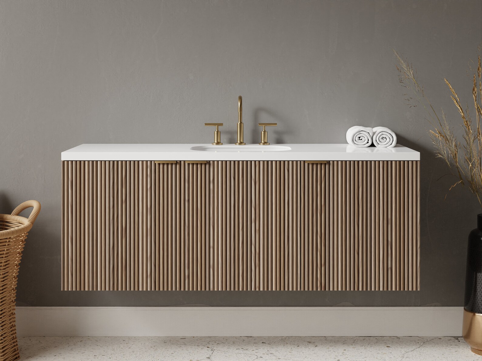 Floating Bathroom Vanity Fluted Wood FREE SHIPPING Etsy