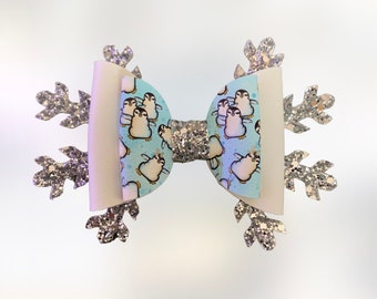 Winter hair bow, hair bow for girls, penguin bow, snow bow