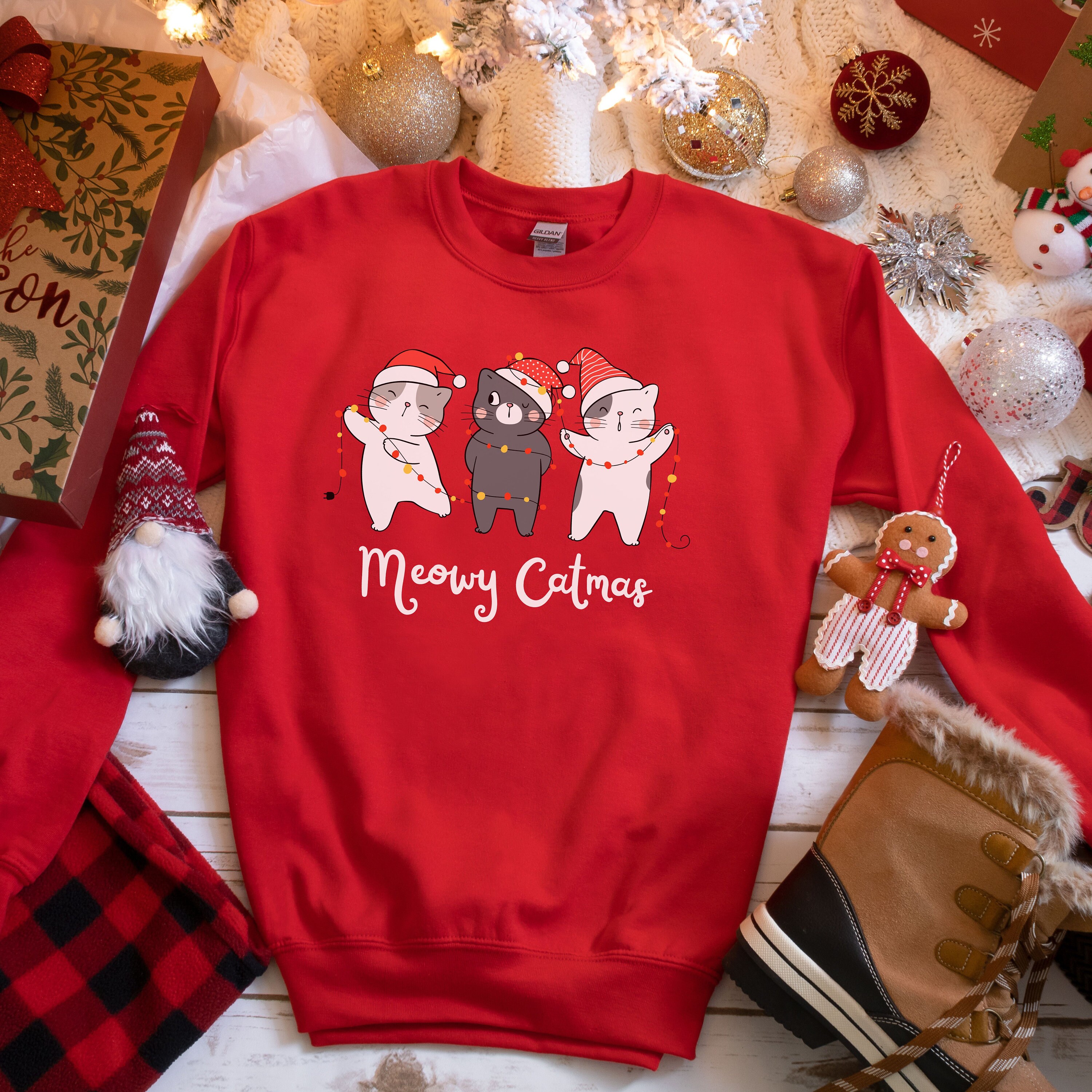 Discover Meowy Catmas Christmas Sweatshirt, Cat Christmas, Cat Mom Sweatshirt