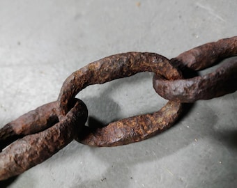 ANTIKE Hand geschmiedete Eisen Kette / Verkauft in 2,5 m Länge / circa 1850er Jahre