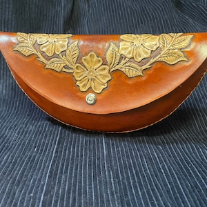 Hand Tooled Leather Clutch Purse with Floral Design