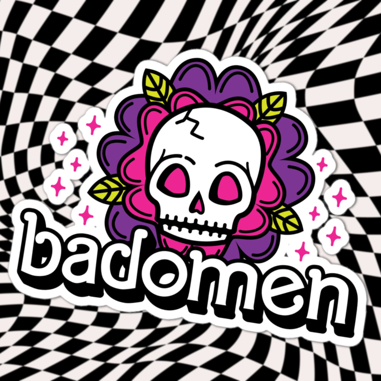 Flower Skull Sticker, Bad Omen Logo Sticker, Colorful Skull, Witchy