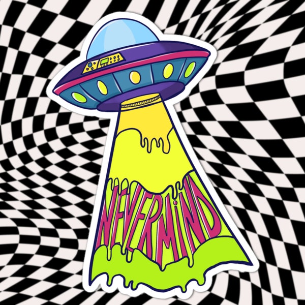 Alien Abduction Sticker, UFO Laptop Sticker, Psychedelic Stickers, Flying Saucer Art, SciFi Decal, Alien Artwork