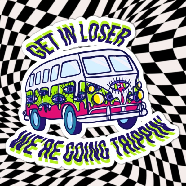 Trippy VW Bus Sticker, Volkswagen Bus Sticker, VW Bus Gifts, Psychedelic Stickers, Hippie Van Laptop Sticker, Trippy Hippie Stickers