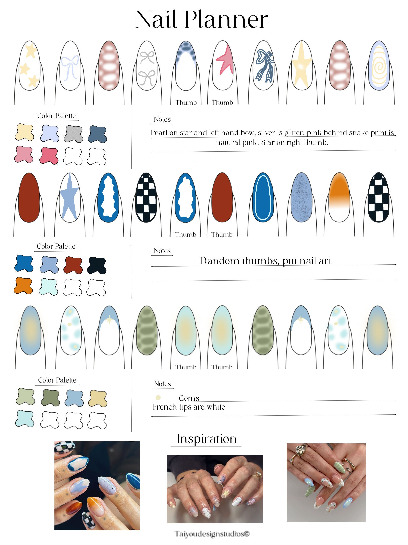 Nail Art Planner Template (Large) with Color Palette â Digital Download for Nail Techs