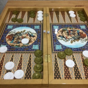 Handmade Persian  Backgammon Set 19.7", Khatam Inlay Wood Board, Gift Wooden Game Board