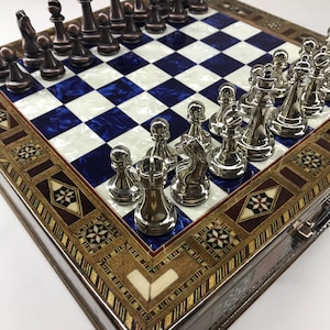 Luxury Chess Set,  Wooden Chess Set with Storage, Gifts for Him, Chess Board and Pieces, Metal Chess Pieces, Boyfriend for Gift