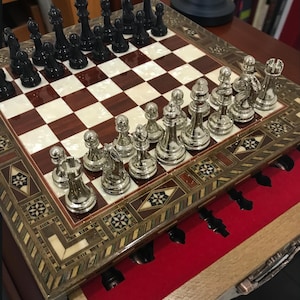 Metal Stone Wooden Chess Set, Elegant Chess Set, Chess Set, Chess Set, Wooden Chess Set, Handmade Wooden Chess Set, Christmas Gifts
