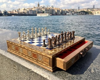 Elegant Wooden Chess Set, Handmade Chessboard