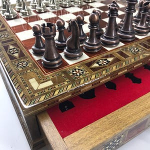 Handmade Wooden Chess Set: Metal & Stone Pieces, Elegant Decor