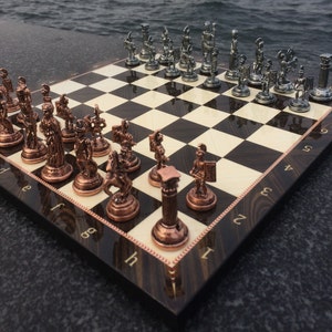 Wooden Chess Set with Metal Roman Pieces - MDF Board