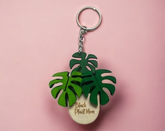 Handmade “Black Plant Mom” Wooden keychain