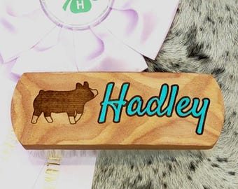 Personalized Livestock Face Brush: Soft Synthetic Bristles, Show Pig Brush