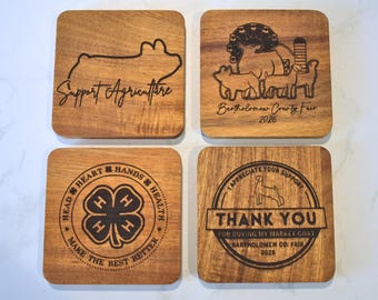 Personalized 4-H Wood Coaster Set: 4-H Buyer Thank You Gift