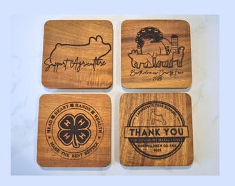 Personalized 4-H Wood Coaster Set: 4-H Buyer Thank You Gift