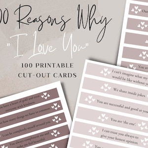 100 raisons pour lesquelles je t'aime - Cartes imprimables en pot | Liste des raisons pour lesquelles je t'aime | Je t'aime parce que les cartes | Cadeau en pot Les raisons pour lesquelles je t'aime