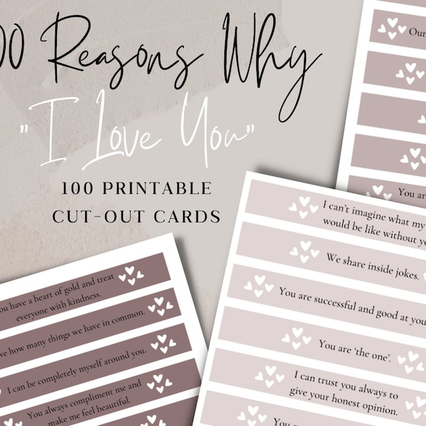 100 Reasons Why I Love You Printable Cards for Jar