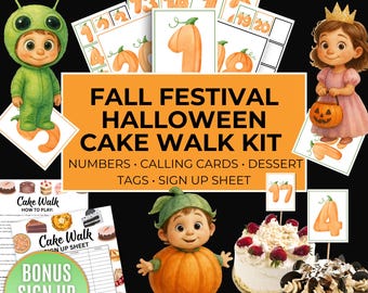 Halloween Cake Walk Spiel Kit zum Ausdrucken, Church Edition Herbstfest Cake Walk Zahlen, Cake Walk Erntefest Aktivität Fundraiser
