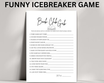 Book Club Mad Gab, Games for Adults Mad Gab Printable, Book Club Games Digital Download, Fun Icebreaker Game For Adults, Book Club Questions
