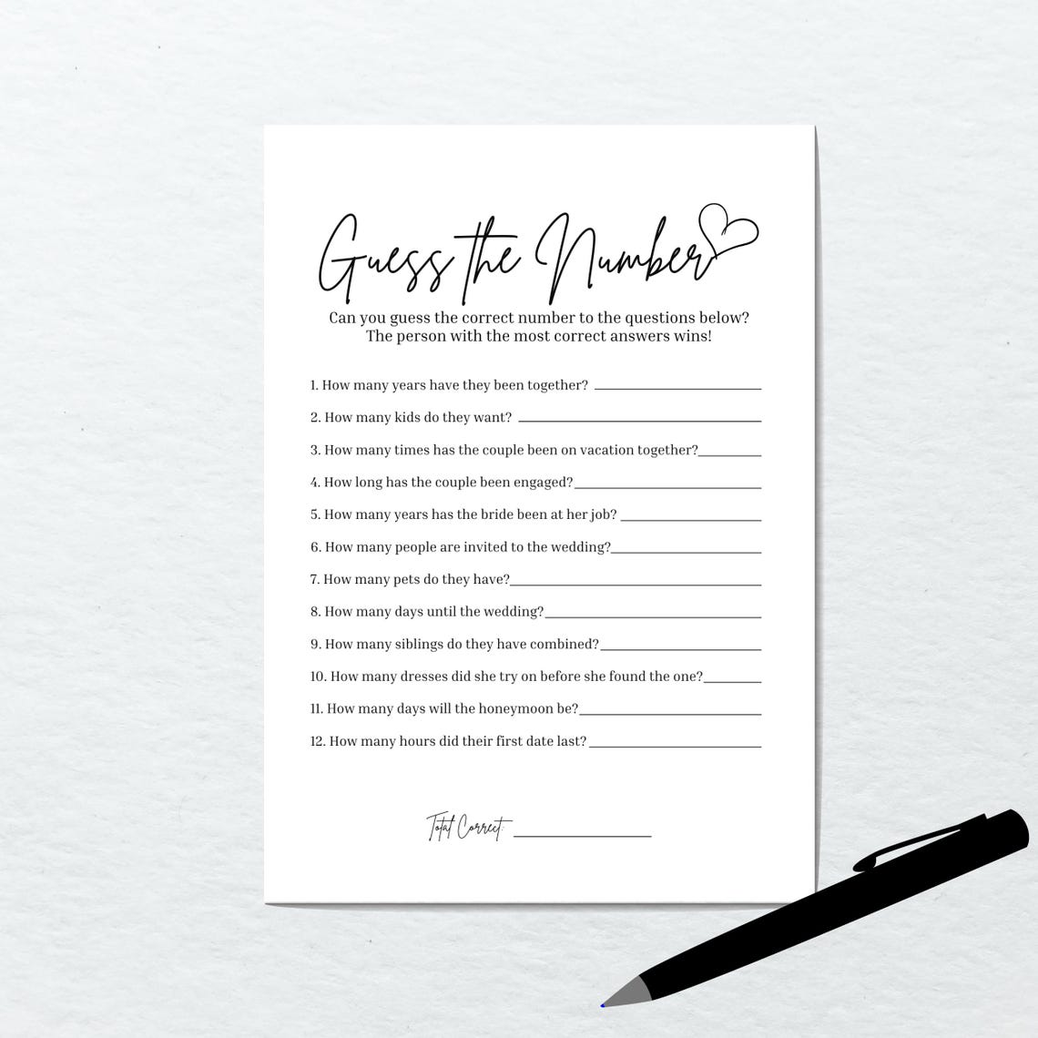 Guess the Number Bridal Shower Game Printable, Guess How Many Couples(02)