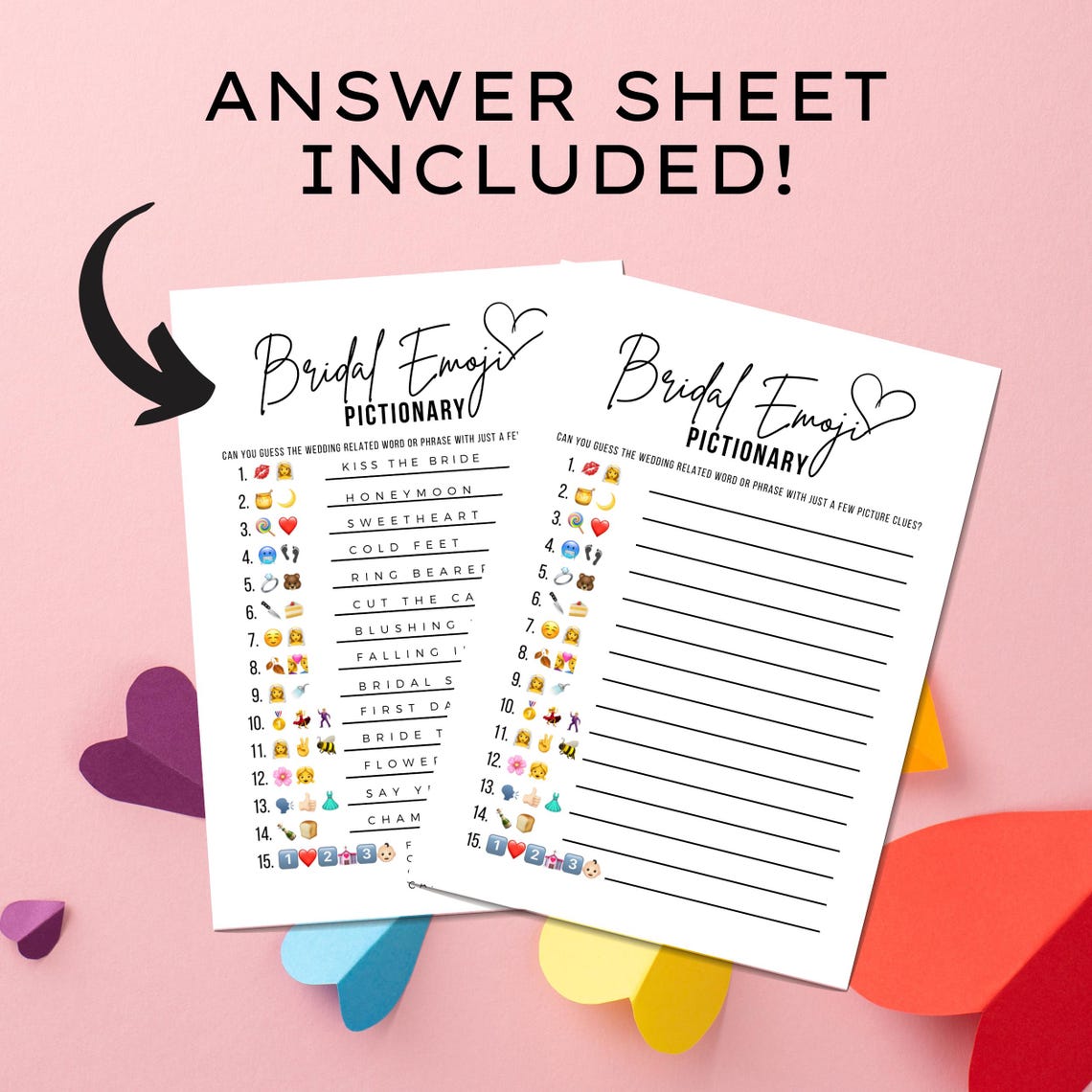Bridal Emoji Game &amp; Answers | Bridal Shower Emoji Pictionary Printable ...