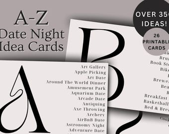 Cartes imprimables de l&#39;Alphabet date de A à Z - Idée de date de A à Z - Imprimable de rencontre avec l&#39;alphabet - Cartes de rencontre alphabet pour couple, cadeau