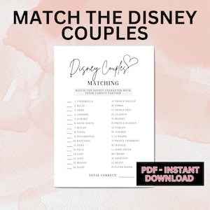 Match The Couples Bridal Shower Game Printable | Match The Movie Couples Game | Match The Movie Couple Wedding Shower Game PDF