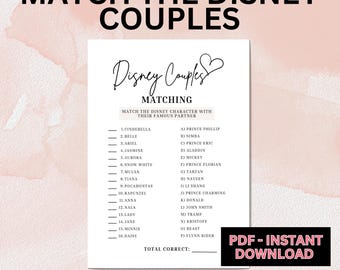 Match The Couples Bridal Shower Game Printable | Match The Movie Couples Game | Match The Movie Couple Wedding Shower Game PDF