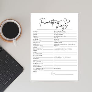 Fragebogen zur Lieblings-Dinge-Liste | Favoritenliste Printable | Favoriten Übersicht | Liste der Favoriten Fragen | Sofortiger Download, PDF-Druck