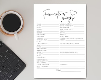 Questionário da Lista de Coisas Favoritas | Lista de Favoritos para Imprimir | Pesquisa de Favoritos | Perguntas da Lista de Favoritos | Download Instantâneo PDF Imprimir