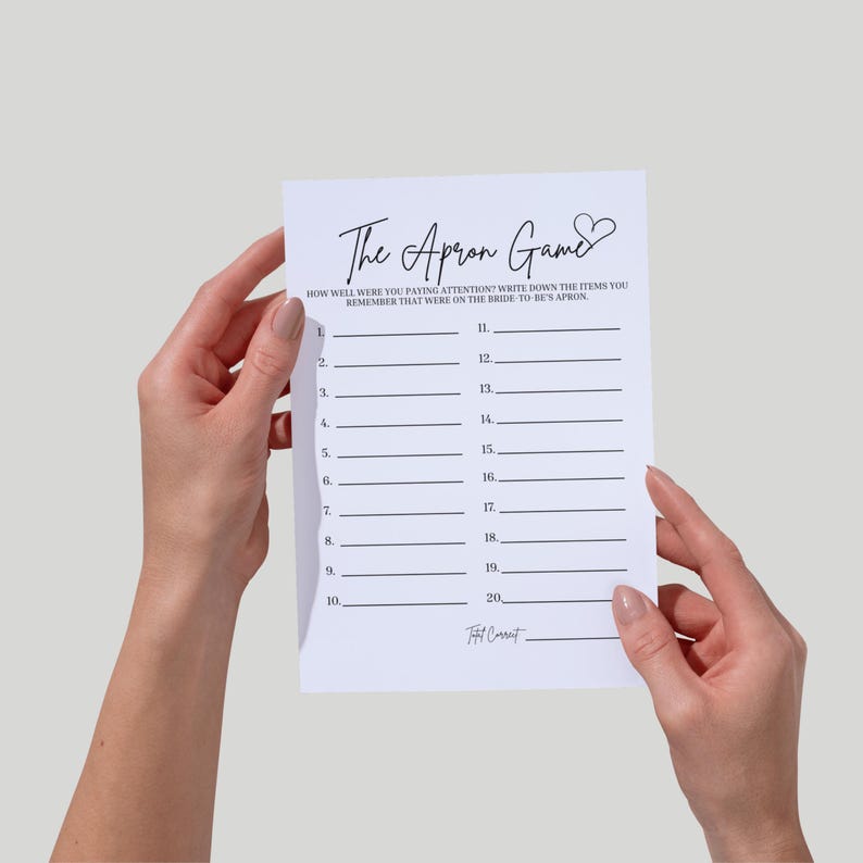 The Apron Bridal Shower Game, Apron Game Sheet for Showers, What's on ...