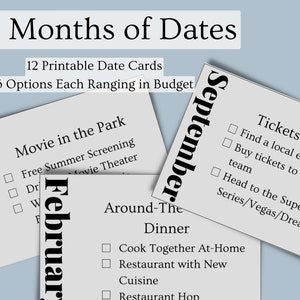 12 Monate Datumskarten Printable | Geschenk für Freund Freundin Mann Frau | 12 Monate voller Date Night Ideen Karten