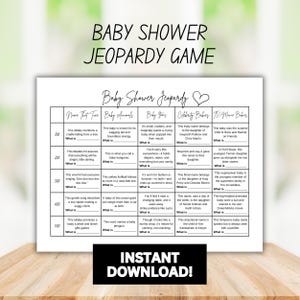Baby Jeopardy Game Printable, Baby Shower Jeopardy Questions, Couples Baby Shower Activity, Coed Baby Shower Games, Baby Trivia, Mom & Dad