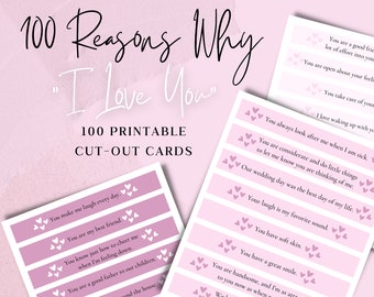 100 Reasons I Love You Printable Cards for Reasons Why I Love You Jar Gift For Couples | Printable Reasons I Love You Gift For Boyfriend