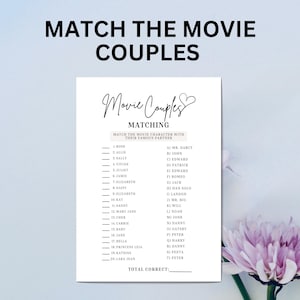 Match the Movie Couples Bridal Shower Game Printable | Match The Famous Couples Game | Match The Couples Game Fun Wedding Shower Game