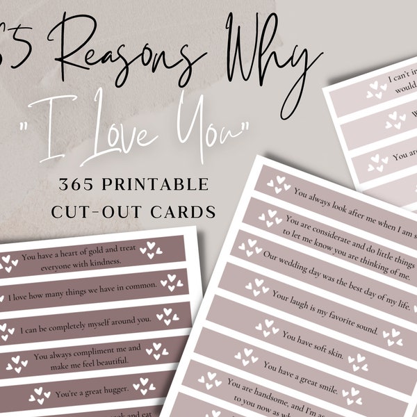 365 Reasons Why I Love You Jar Printable Cards