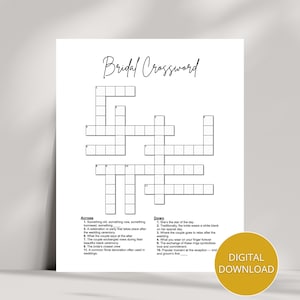 Bridal Shower Crossword Puzzle Game, Wedding Crossword Game, Wedding Shower Games, Minimalist Wedding Games, Bridal Shower Games Activities