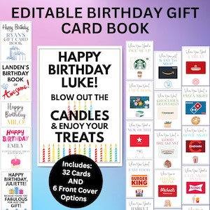 Modèle de livre de cartes-cadeau d'anniversaire modifiable, porte-cartes, idées de cadeaux d'anniversaire, cadeau pour adolescent, cadeau de dernière minute pour adolescente