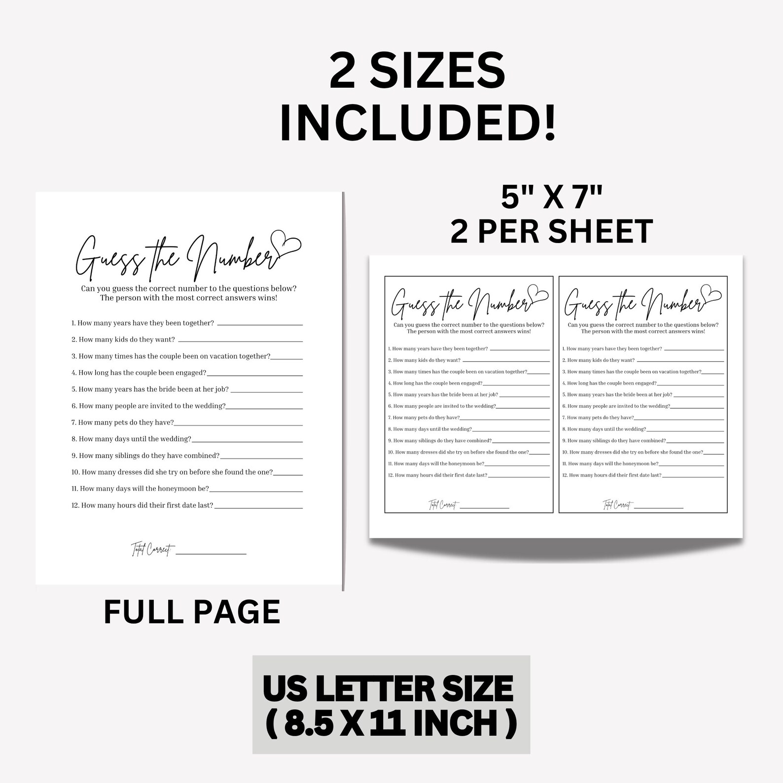 Guess the Number Bridal Shower Game Printable, Guess How Many Couples