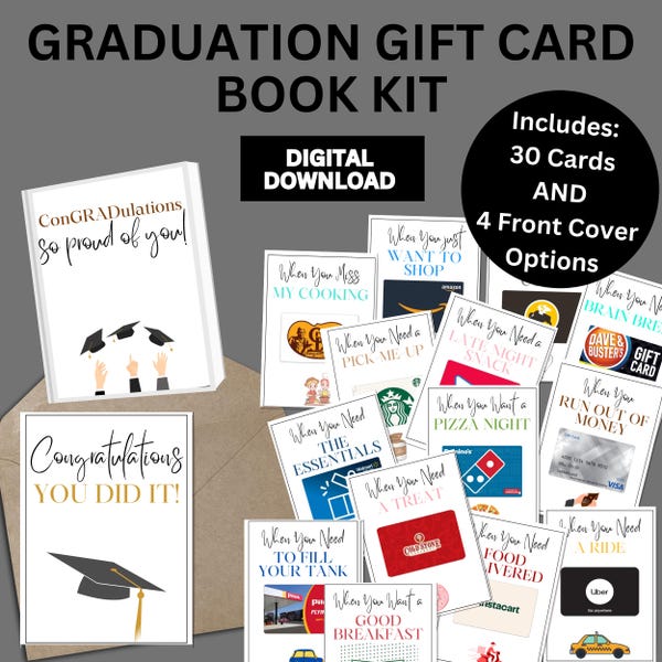Porta biglietti di auguri di laurea stampabile per ragazzo o ragazza, porta biglietti di auguri universitari per ragazzo, biglietti 4x6 5x7 regalo dell'ultimo minuto per laureati