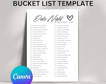 Printable Couples Bucket List Date Night Ideas Checklist Editable, Date Night Bucket List, Dates for Couples List Template, Canva Date Idea