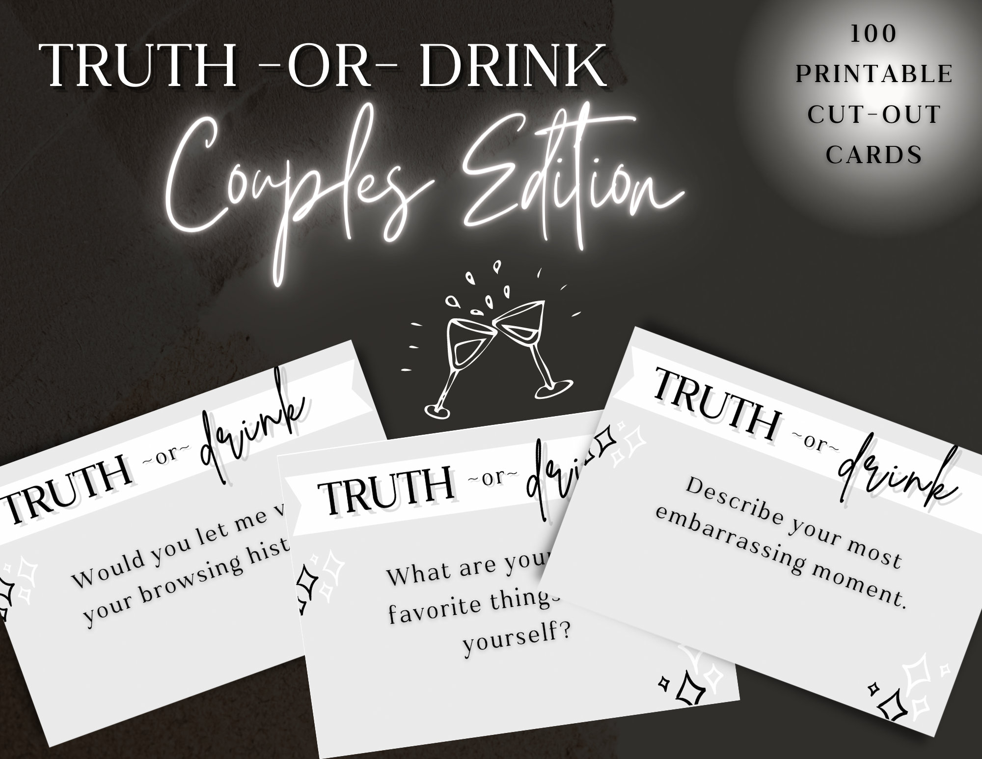 Couples Truth or Drink Game | Printable Cards for Truth or Drink Game ...