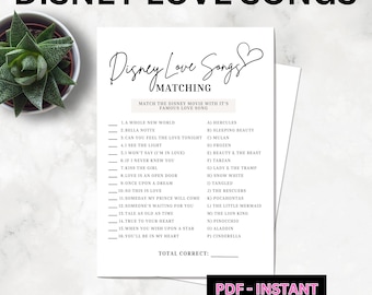Match The Love Songs Bridal Shower Game Printable | Match The Movie Love Songs Game | Match The Movie Songs Wedding Shower Game PDF