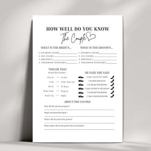 How Well Do You Know The Couple Game, Who Knows The Couple Best Engagement Game, Anniversary Game, Couples Bridal Shower Game, Couple Trivia