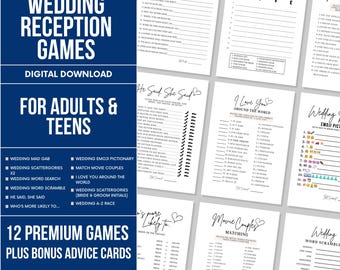 Hochzeit Tischspiele Printables, Hochzeitsfeier Spiele Bundle Download, Spiele für Gäste Probe Abendessen Spiele, Empfang Aktivitäten Erwachsene