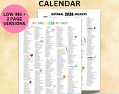 2026 National Holidays Calendar Printable, Funny Holiday List, Wacky Holidays To Celebrate, National Days 2026 Homeschool Print, Teacher Day