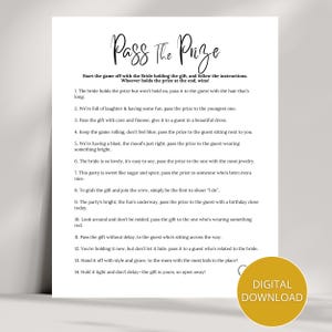 Pass The Prize Bridal Shower Game, Pass The Present Wedding Games, Pass The Gift Shower Game, Pass the Poem Rhyme Game Fun Bridal Activities