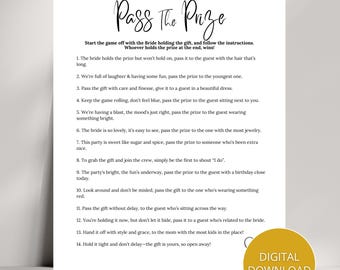 Pass The Prize Bridal Shower Game, Pass The Present Wedding Games, Pass The Gift Shower Game, Pass the Poem Rhyme Game Fun Bridal Activities